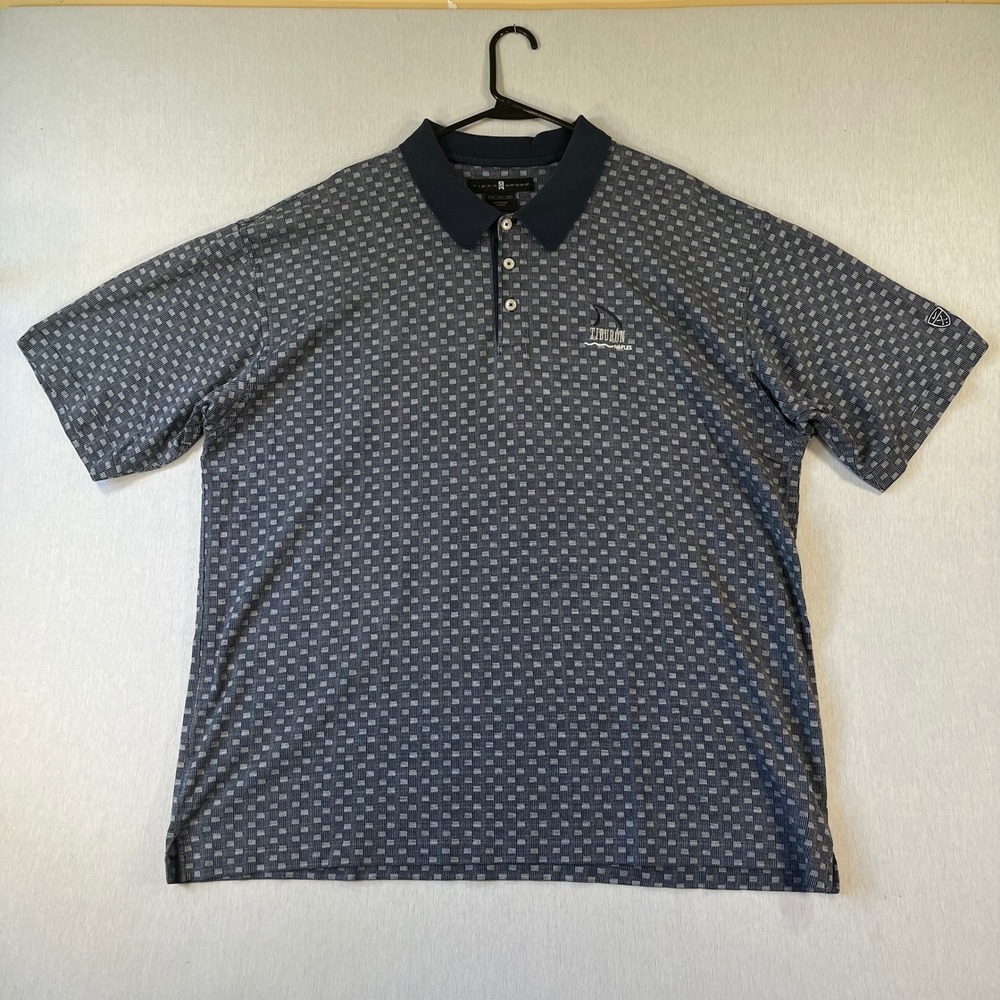 Tiger Woods Nike Golf Polo Shirt Mens XXL Navy Blue Geometric Tiburon Naples